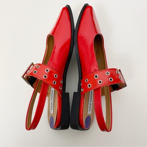 Steve Madden Single Buckle Sling Back Flats Red - Picture 3 of 7